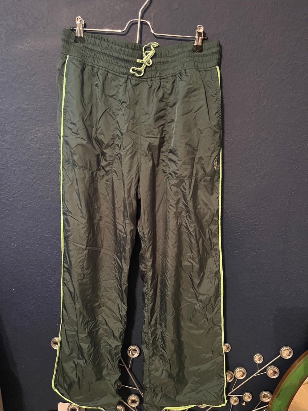 Free People Olive Green Track Pants with Neon Yellow Trim